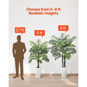 Palmera Areca Artificial de 6 pies, Blanca, con Maceta Alta y Hojas de Seda Sintética, Planta Tropical Artificial Grande para Decoración de Interiores - Product Image 6