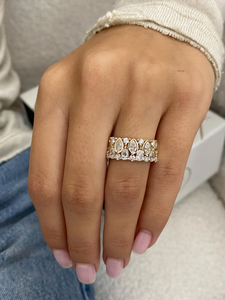 Anillo de boda y declaración de oro macizo de 14K con diseño de pera y diamantes de laboratorio redondos, banda de mosaico, anillo de cigarro ancho con racimo, anillo de lágrima con múltiples piedras - Product Image 5