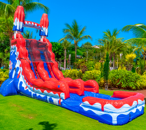 Instalaciones para Parques de Diversiones, Castillo Inflable Rojo de 22 pies con Tobogán Acuático y Piscina para Fiestas - Product Image 1