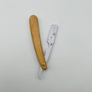 Light Brown Wooden Handle Professional Barber <b>Razor</b> With White HolderHair Instrument Sharp Blade Perfect Grip - Product Image 1