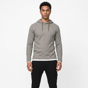 Ensemble de survêtement décontracté pour homme, sweat à capuche gris à demi-zip avec cordon de serrage et pantalon cargo noir, couleur unie, manches longues, pour l'automne - Product Image 6