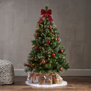 Albero di Natale Artificiale Glitterato da 1,37 m con 200 Luci e 407 Rami Decorati con Bacche Rosse e Pigne - Product Image 1