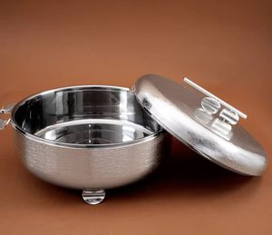 Luxury Silver Food Warmer with Green Emerald Bead Handles Elegant Round Chafing Dish Decorative <b>Buffet</b> <b>Server</b> for Ramadan - Product Image 1