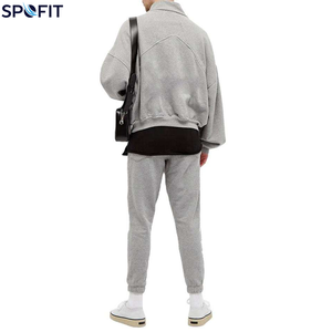 Custom Wash Breathable Quarter <b>Zip</b> Pullover Long Sleeve Men's Cropped Cotton Sweatshirts Street Wear Fashion Loose - Product Image 2