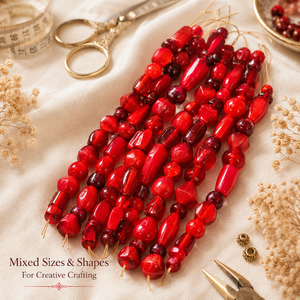 Elegant <b>Red</b> Glass <b>Beads</b> Strand Assorted Shapes and Sizes Smooth Plain Finish Loose <b>Beads</b> for Handmade Jewelry Making and Craft - Product Image 5