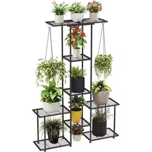 Soporte para Plantas de Diseño de Nueva Generación, Torre de Exhibición Geométrica de Hierro Negro de Múltiples Niveles con Cadenas Dobles para Colgar - Product Image 1