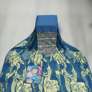 Conjunto Completo de Lujo Aqua Blue Gold Fransawi Dirac con Estampado Floral y Panel Bordado para Bodas Somalíes - Product Image 2