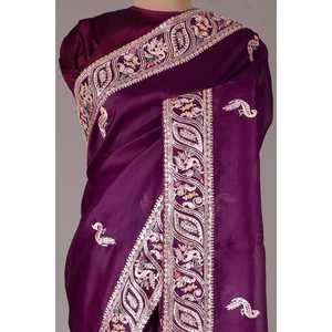 Sai Creation Designer Multi-Tread Embroidery Coding Sequins Work <b>Saree</b> in <b>Purple</b> Size M for Indian & Pakistani Fashion - Product Image 1