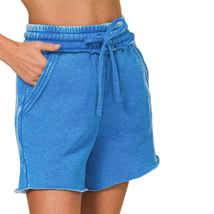 Shorts pour femmes en molleton bouclette 100% coton, délavés à l'acide, personnalisables, effet soleil, style vintage High Street - Product Image 2