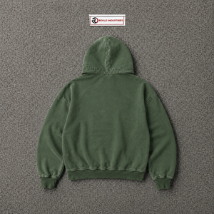 Sweat à capuche zippé vert délavé, style vintage, coupe oversize streetwear, effet délavé à l'acide, fermeture éclair intégrale, coupe décontractée unisexe - Product Image 6