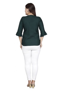 Top Selling Premium Quality Women Regular Fit Rayon Solid Top Vintage Style Breathable Fabric <b>Party</b> Wear Available Green Color - Product Image 2