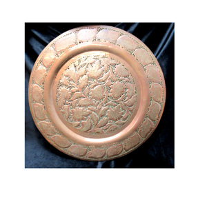 Assiette de présentation en cuivre de haute qualité, motif végétal traditionnel chinois gravé, vaisselle en métal, assiette de présentation en cuivre - Product Image 1