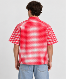 <b>Red</b> White <b>Gingham</b> Men's Short Sleeve Button Up Shirt Boxy Fit Casual Summer Check Pattern Custom Design - Product Image 6