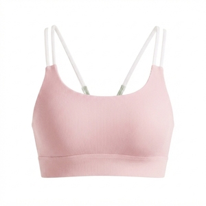Sujetador deportivo acanalado para mujer con tirantes blancos y detalles en la espalda, transpirable, de spandex y poliéster, de alto soporte. - Product Image 6