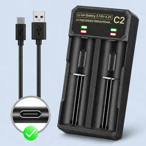 Cargador de baterías recargable 18650 21700 26650 Li Ion NiMH ZEROBEAM portátil de doble puerto USB tipo C con LED - Product Image 1