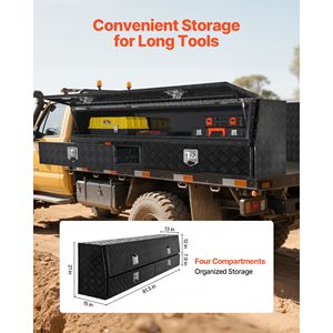 Cassetta Portautensili per Camion da Lavoro 81.5 X 21 X 13 Nera in Alluminio con Coperchio Ribaltabile e Protezione Antipioggia, Due Cassetti Inferiori per Stoccaggio - Product Image 3