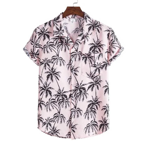 Chemises hawaïennes à manches courtes pour hommes, imprimées fleurs, décontractées, pour l'été, chemises de plage, 5XL, col boutonné, 100% polyester, 180g - Product Image 1