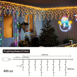 Năng lượng mặt trời Powered lớn LED Icicle dây đèn ngoài trời trang trí cây mưa sao băng tắm tuyết rơi trang trí Icicle đèn - Product Image 3