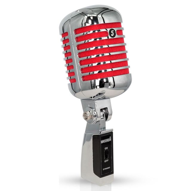 Score Vintage Dynamic Microphone XLR Red Studio Recording Stage Mic Retro Unidirectional Metal Stand Mount