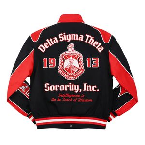 Delta Sigma Theta Black Racing Twill Jacket for Women Comfortable Fit Premium Fabric Greek Sorority Apparel Casual Wear - Product Image 5