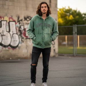 Conjunto de sudadera con capucha y pantalón cargo de algodón con cremallera, bordado de apliques y lavado ácido Rexfit Sports - Product Image 2