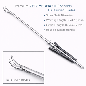 Tijeras MIS Premium con Hojas Curvas Completas, Eje de 5 mm, Longitud de Trabajo de 17 cm, Longitud Total de 30 cm, Mango Redondo Ajustable – ZETOMEDPRO - Product Image 4