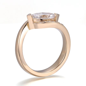 แหวนหมั้นผู้หญิง ทองคำขาว 14K เพชรทรงมาร์คีส์ 1 กะรัต เพชรเลี้ยงในห้องปฏิบัติการ พร้อมใบรับรอง IGI แหวนแต่งงาน เครื่องประดับแฟชั่น - Product Image 3