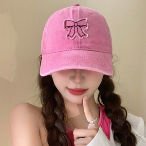 Gorra de Béisbol con Aplique de Lazo Rosa, 6 Paneles, Ajustable, de Algodón Lavado, Unisex, Estilo Casual, Primavera-Verano, para Adultos - Product Image 2
