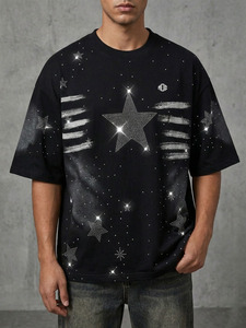 Nouveau style tendance OEM personnalisé T-shirt homme en strass Bling Crystal Streetwear Coton Chemises homme Décontracté Soirée Mode Fabrication - Product Image 2