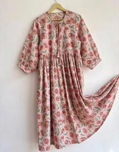 Vestido Midi de Algodón para Mujer, Estampado Floral a Mano, Estilo Boho Chic, con Mangas Largas, Corte Casual, Veraniego, Vintage, Línea A - Product Image 4