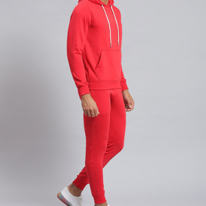 Ensemble de survêtement rouge à capuche pour homme, sweat-shirt en coton et pantalon de jogging coupe droite longueur intégrale avec poches latérales, décontracté, automne - Product Image 3