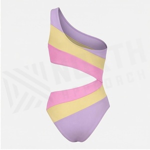Traje de baño de una pieza con un solo hombro y bloques de color NORTH APPROACH, bikini asimétrico con aberturas y cintura alta elástica para mujer - Product Image 2