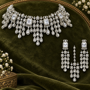 Wholesale Silver Plated CZ Bridal Necklace Earrings Maang <b>Tikka</b> Set Wedding Jewelry Factory Supply - Product Image 6