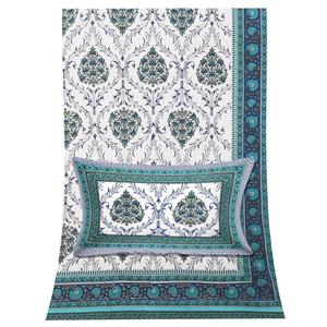 Drap de lit double en pur coton imprimé, motif floral turquoise, avec taies d'oreiller assorties, vente en gros - Product Image 2