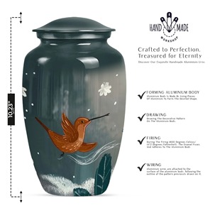 Urne funéraire en aluminium blanc, très vendue, avec motif de cardinal rouge et de fleurs bleues, pour cendres humaines, grande urne commémorative pour adultes. - Product Image 3