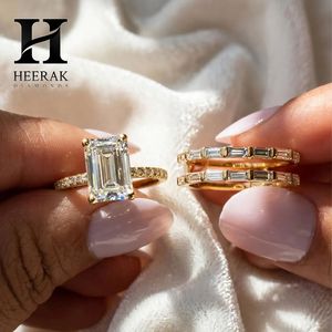 Trendy Elongated Emerald Cut Wedding <b>Ring</b> <b>Set</b> Heavy 3 Layer Interlocking Step Cut Band 10K 14K Yellow <b>Gold</b> Jewelry - Product Image 4