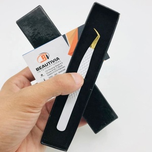 Pinzas de extensión de pestañas de acero inoxidable de 65 grados con logotipo personalizado, Punta puntiaguda con agarre fuerte y pinzas de pestañas de fibra blanca - Product Image 6