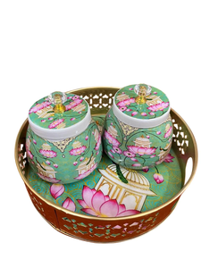 Recipiente Metálico Decorativo para Frutos Secos con Tapa, Contenedor Metálico con Diseño Colorido de Vaca para Almendras, Nueces, Dulces y Bocadillos - Product Image 1