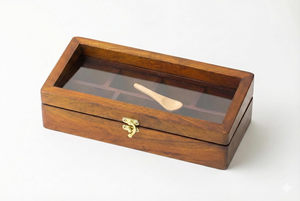 Boîte à épices en bois de qualité supérieure avec cuillère, 7 compartiments fixes, organisateur de rangement pour épices de cuisine, conteneur à épices en bois Namak Dani - Product Image 2