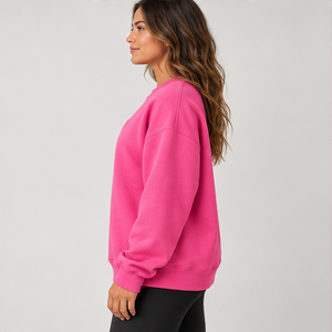 เสื้อสเวตเชิ้ตคอกลมแขนยาวสีชมพูสดใสลายจุดพร้อมตัวอักษรสำหรับผู้หญิง สามารถสั่งทำโลโก้ได้ - Product Image 1