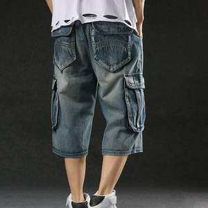 Shorts en jean cargo 3/4 pour hommes, style hip-hop ample, vintage, déchiré, multi-poches, vente en gros OEM - Product Image 3