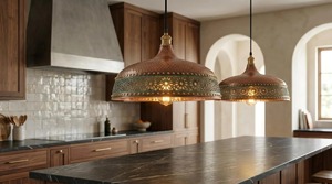 Nouvelle suspension lumineuse de plafond en forme de cercle, décorations vintage en cuivre avec motif floral ajouré - Product Image 4