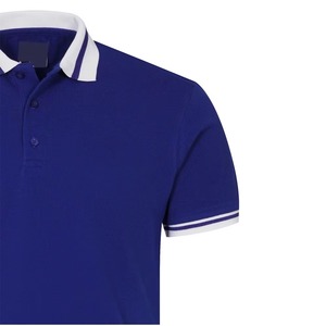 Chemise Homme Bleu Royal Tricotée 100% Coton Respirante Manches Courtes Couleur Unie Décontractée Col et Ourlet Blancs Personnalisables - Product Image 4