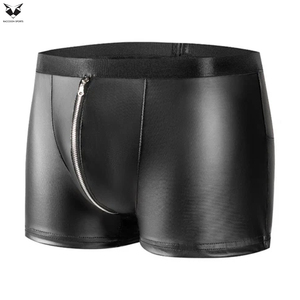 Ropa interior de moda para hombre, de piel sintética negra mate, estilo punk, transpirable, de corte ajustado, con doble cremallera frontal, material de alta elasticidad - Product Image 3