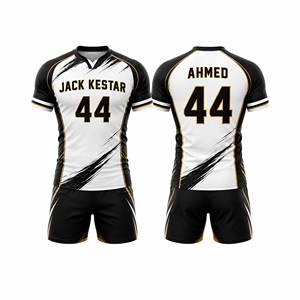 Ensemble d'uniformes de rugby personnalisés haut de gamme avec maillot et short sublimés, vêtements d'équipe respirants en polyester pour clubs, écoles et ligues - Product Image 1