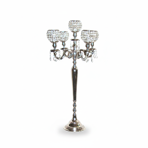 Élégant chandelier en argent avec 5 bras en cristal, nickelé, fait main, nouveau design, porte-bougies chauffe-plat en métal, en promotion - Product Image 1