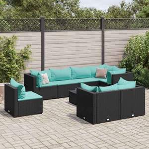 Conjunto de Muebles de Patio de 9 Piezas en Poliratán Negro con Cojines, Muebles de Exterior Elegantes - Product Image 1