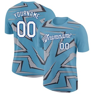 Camiseta Deportiva Personalizada Unisex para Adultos, Sublimación, Estampado Azul Claro y Gris, Transpirable, Cuello Redondo, Manga Corta, Ropa de Equipo - Product Image 1