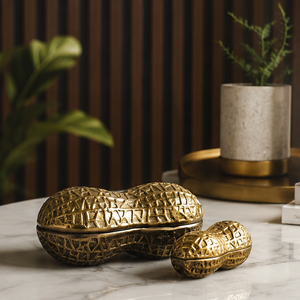 AK Brass Modern Handmade Decorative Golden Metal Peanut Box Sculpture Tabletop Set of 2 Showpiece for Table Decor - Product Image 2