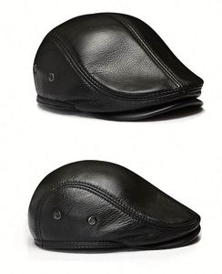 Gorras de Cuero Genuino para Hombre, Estilo Vintage, con Orejeras, Visera Plana, Tipo Ivy, Resistentes al Viento, Cálidas, en Negro y Marrón - Product Image 3